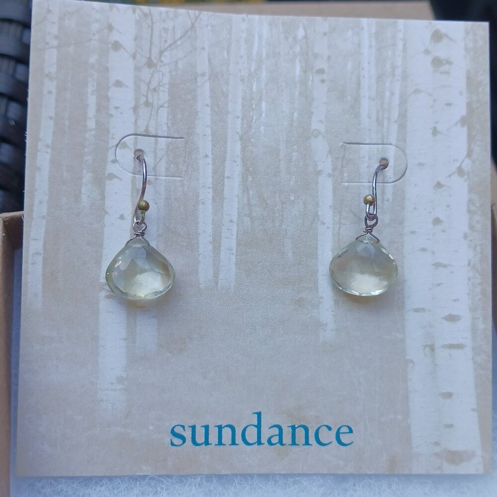Sundance Catalog " Dazzle Drop" Earrings faceted green amethyst  brioletes